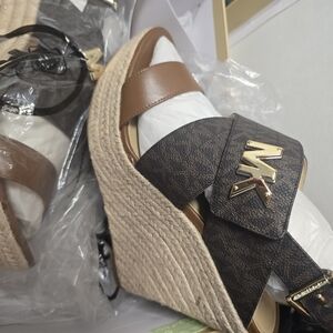 Michael Kors Tan and Brown Sidney Wedge Sandals